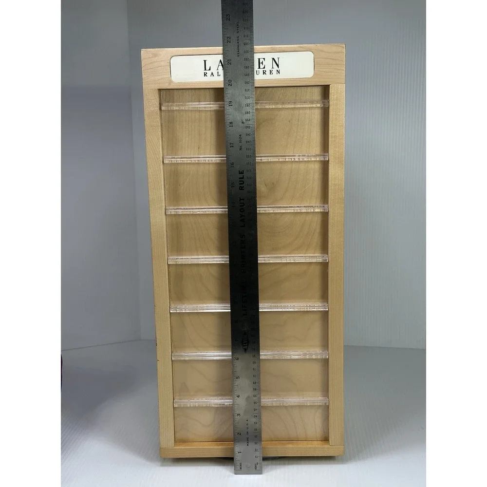 RALPH‎ LAUREN WOOD TABLE COUNTER TOP JEWELRY EARRING STORE DISPLAY CASE 4 SIDED